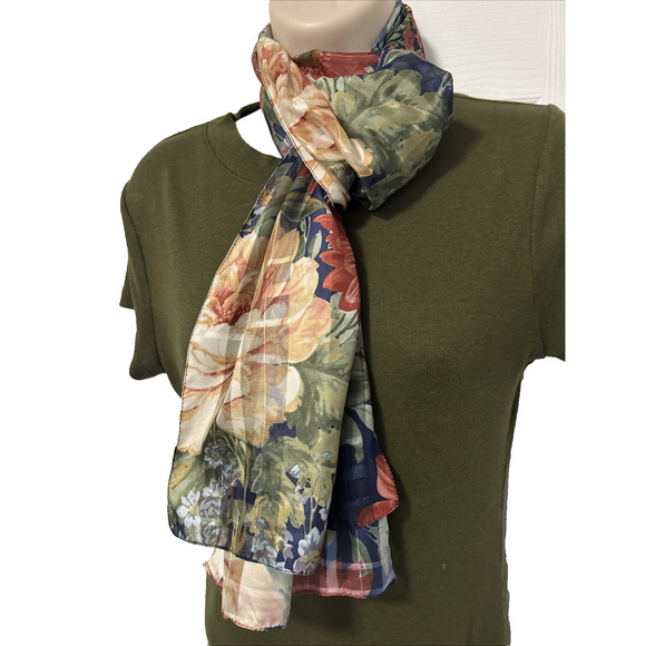 Women's 9X60" Sheer Scarf Floral Spring Autumn Fall Bloomcore Colorful BOHO - Picture 3 of 5